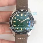 Replica Oris Divers Sixty-Five Green Dial Brown Leather Strap Watch